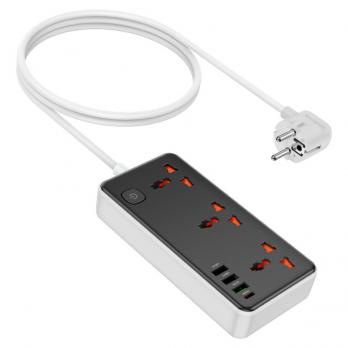 Сетевой фильтр с портами 3 розетки 220v/3 порта USB-A/1 порт Type-C HOCO AC8A 2500W (OR)