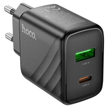 Сетевое зарядное устройство для iPhone USB-A 18W, USB-C 30W HOCO CS23A черное (OR)