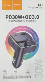 Автомобильное зарядное устройство + FM трансмиттер HOCO E81 30W (OR)
